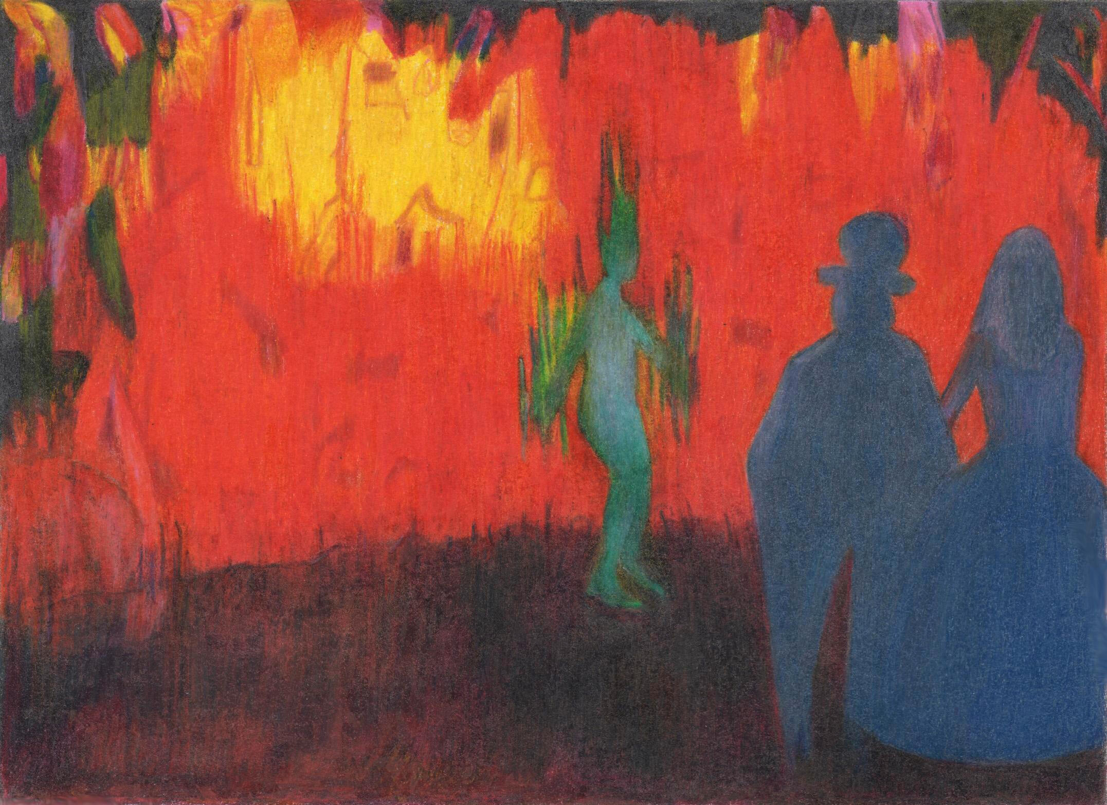 Facing the demon fire - demon - feu - démon - surnaturel - Dessin aux crayons de couleur - drawing - colored pencils - maureenlasne