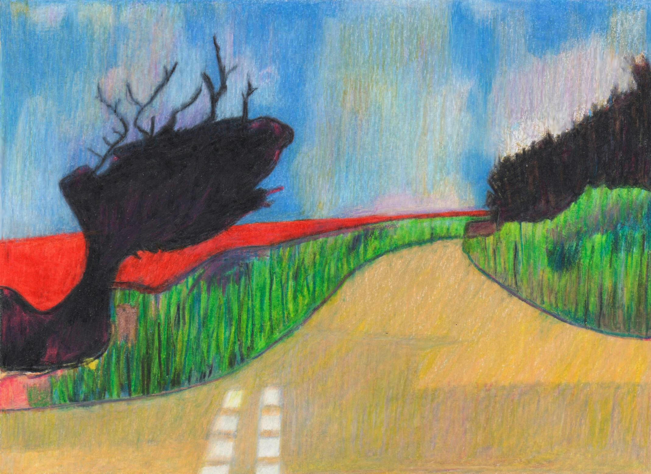 Campagne rouge - Dessin aux crayons de couleur- Drawing -colored pencils - maureenlasne
