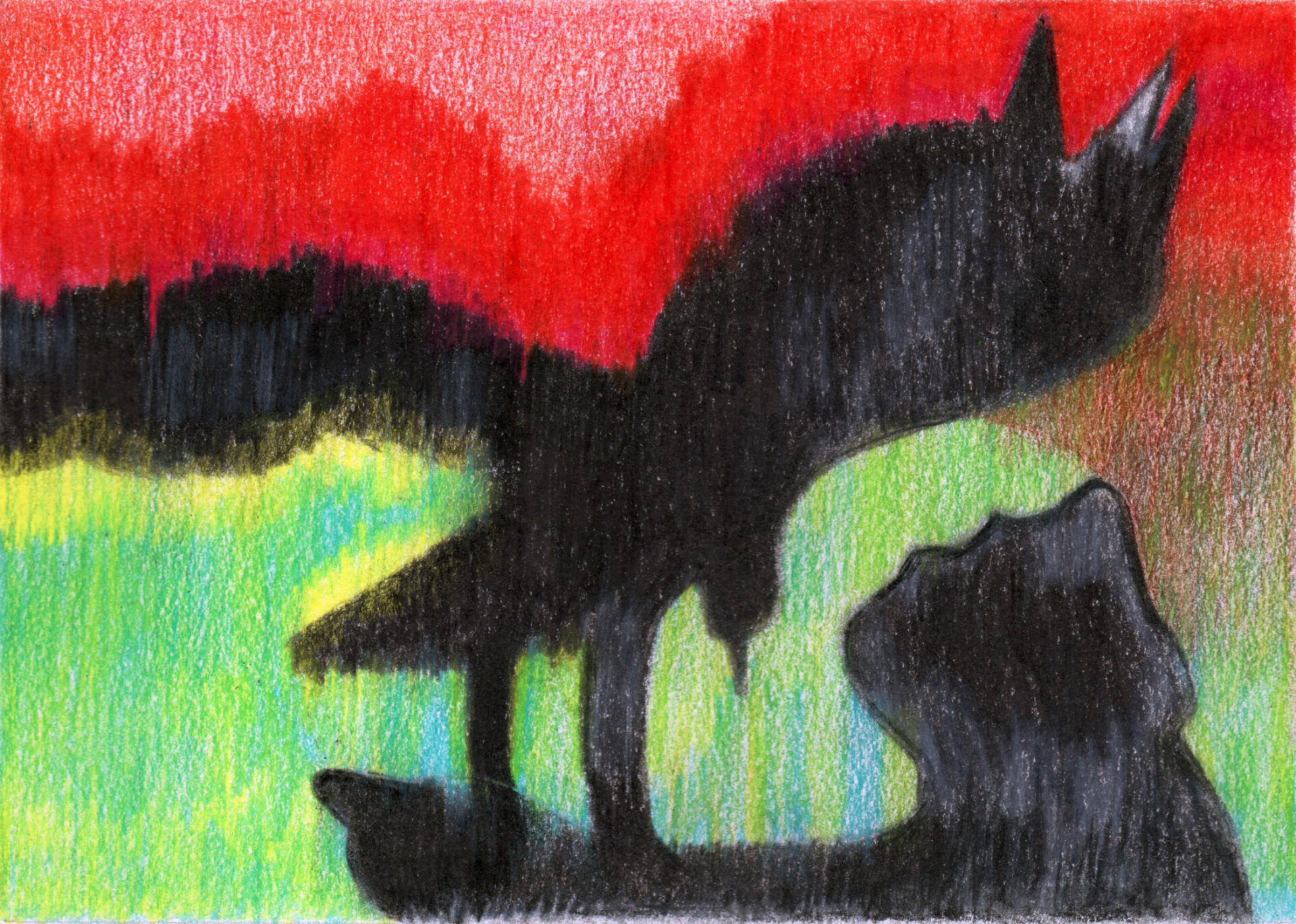 L'oiseau de proie était de feu - Dessin aux crayons de couleur