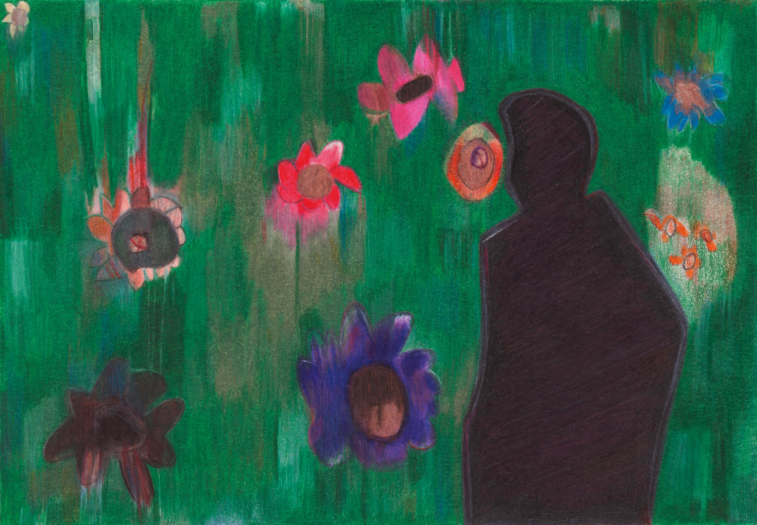 L'ombre au tableau Fleurs-disegnoamatitacolorata-Dessin aux crayons de couleur - Drawing-flowers-maureenlasne