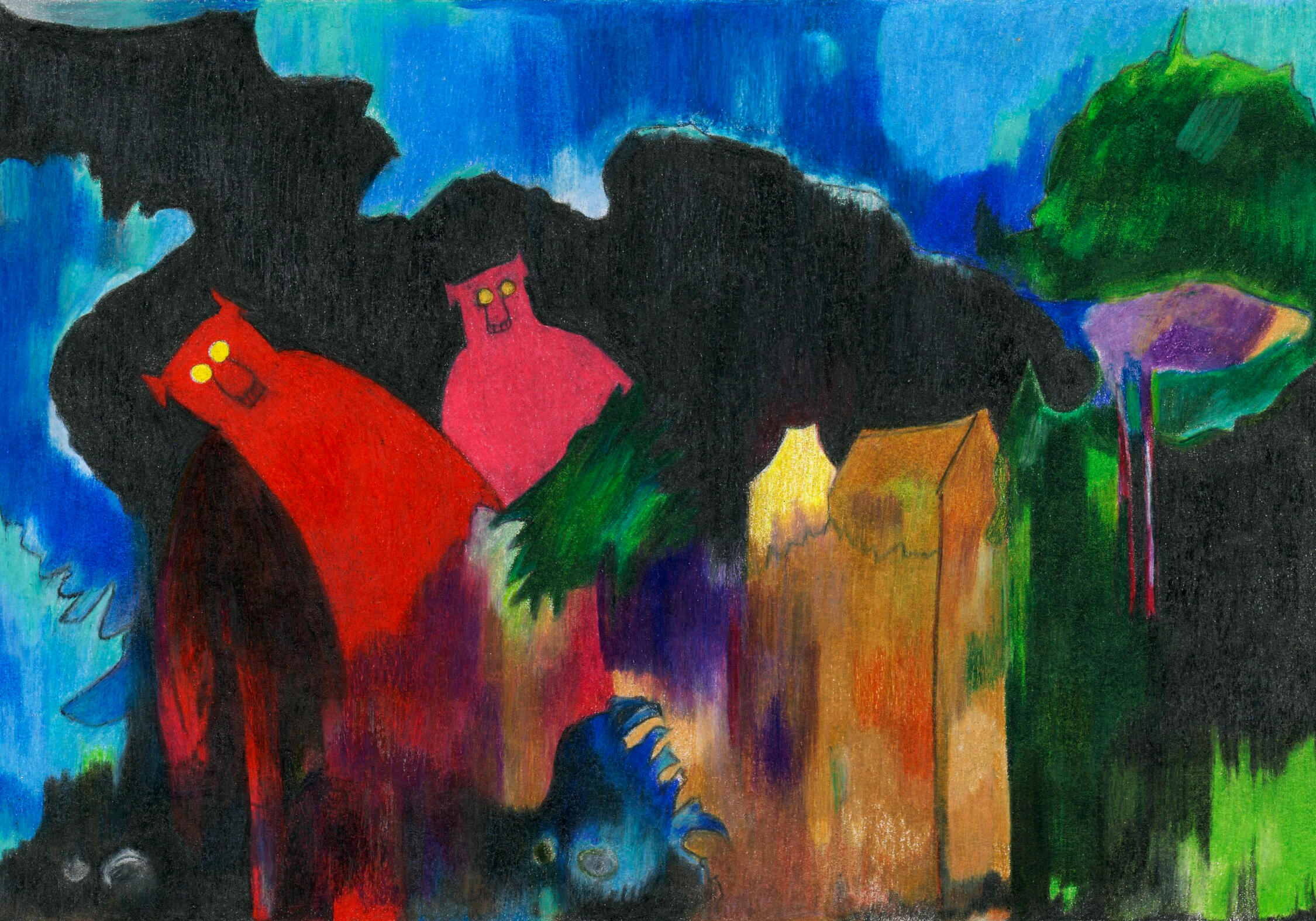 unsteady vision unsteady vision - dessin aux crayons de couleur - drawing-monsters - maureenlasne