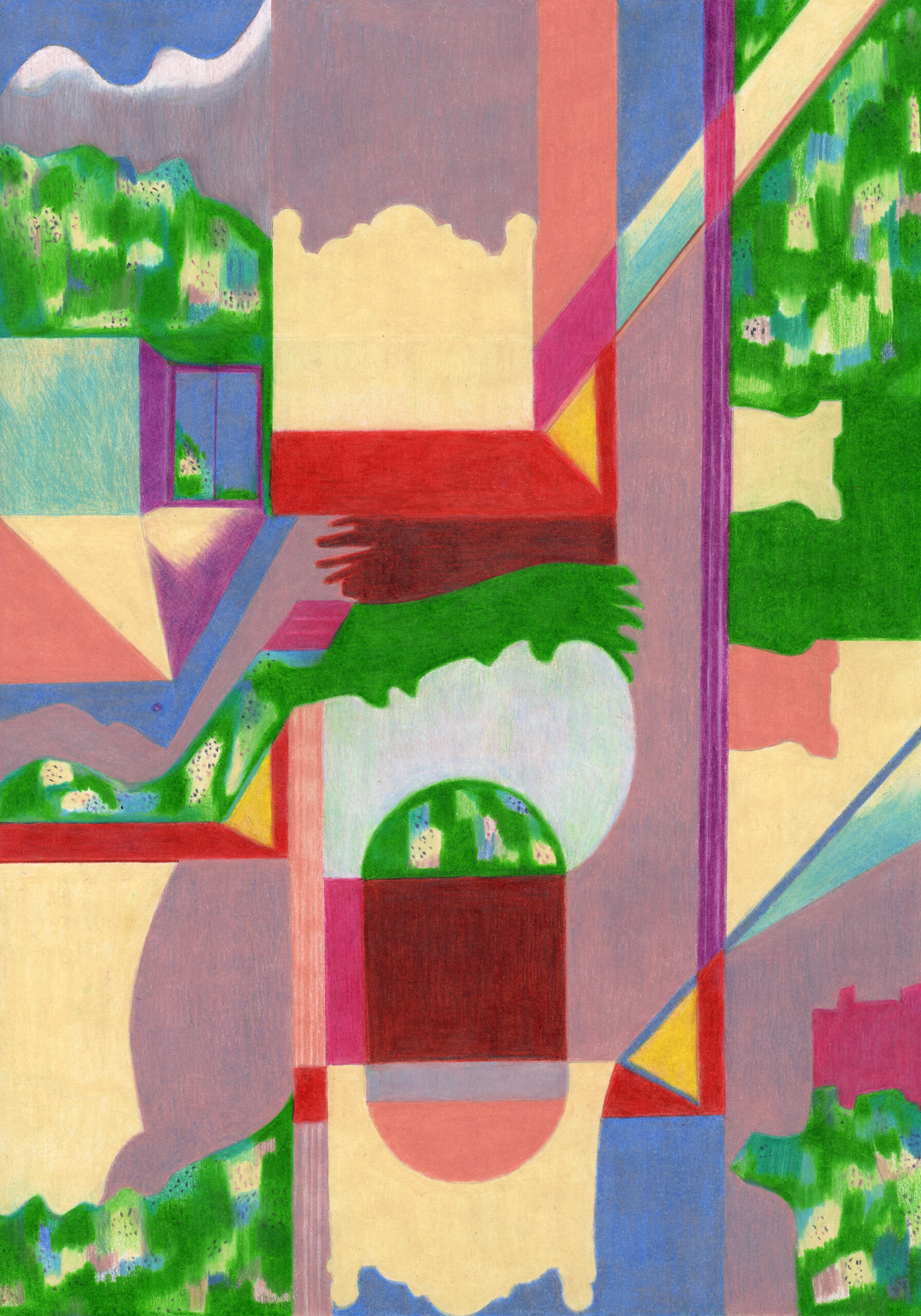 Nature wins Dessin mêlant nature et constructions